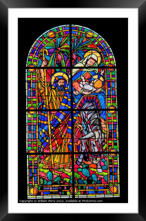 Mary Jesus Stained Glass Church St Marie Eglise Normandy France Framed Mounted Print by William Perry