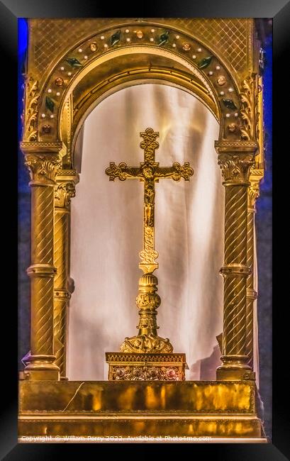 Altar Golden Cross Cathedral Church Nimes Gard France Framed Print by William Perry