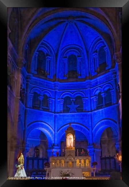 Night Service Altar Cross Cathedral Church Nimes Gard France Framed Print by William Perry