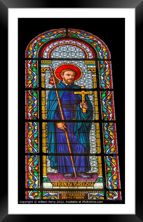 Saint Francis Assisi Stained Glass Nimes Cathedral Gard France Framed Mounted Print by William Perry
