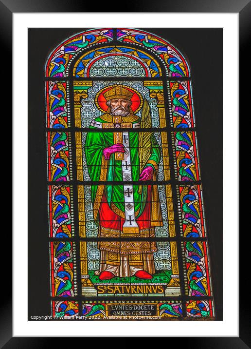 Saint Saturninus Stained Glass Nimes Cathedral Gard France Framed Mounted Print by William Perry
