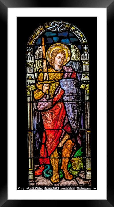 Archangel Michael Stained Glass Saint Mary Basilica Phoenix Framed Mounted Print by William Perry