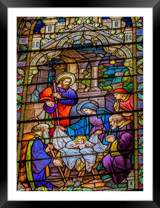 Nativity Jesus Stained Glass Saint Mary Basilica Phoenix Arizona Framed Mounted Print by William Perry