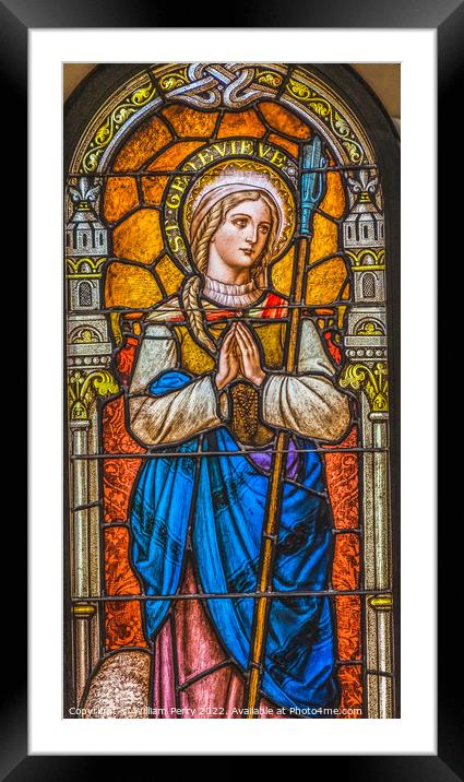 Saint Genevieve Stained Glass Saint Mary Phoenix Arizona Framed Mounted Print by William Perry