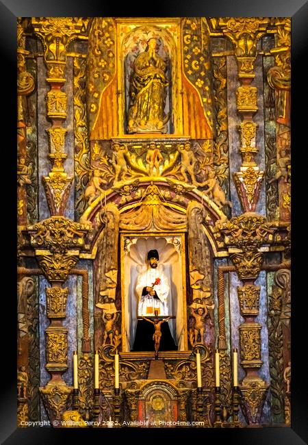 Saint Xavier Statue Mission San Xavier Church Tucson Arizona Framed Print by William Perry