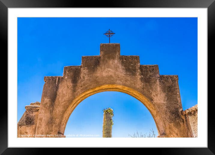 Garden Gate Cactus Mission San Xavier Church Tucson Arizona Framed Mounted Print by William Perry