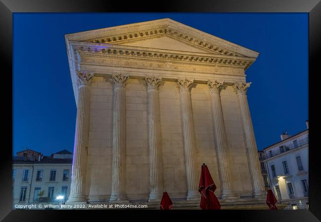 Maison Caree Ancient Roman Temple Night Nimes Gard France Framed Print by William Perry