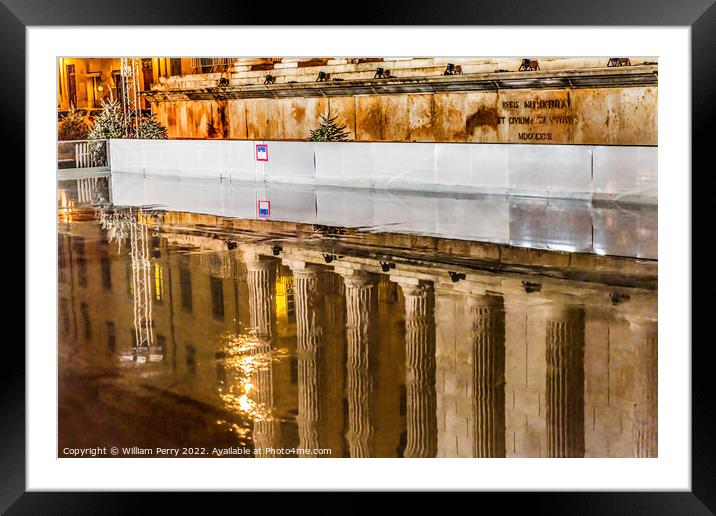 Skating Rink Night Maison Caree Roman Temple Nimes Gard France Framed Mounted Print by William Perry