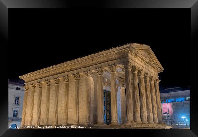 Maison Caree Ancient Roman Temple Night Nimes Gard France Framed Print by William Perry