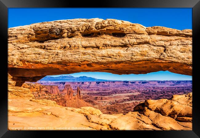 Mesa Arch Rock Canyonlands National Park Moab Utah  Framed Print by William Perry