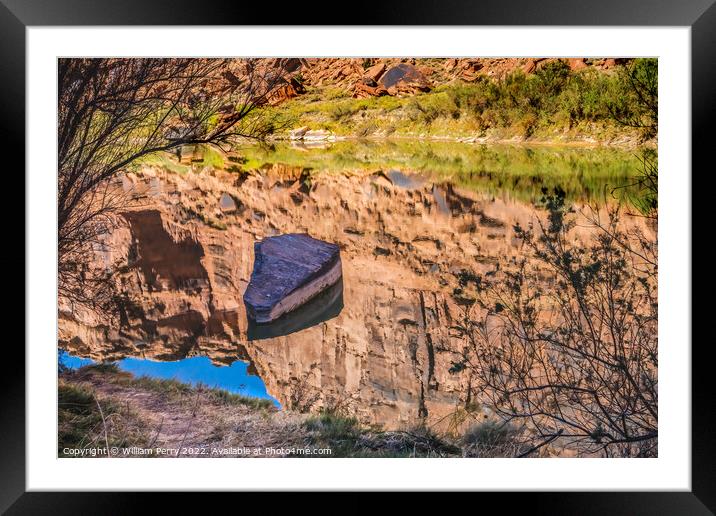 Colorado River Rock Canyon Reflection Moab Utah  Framed Mounted Print by William Perry