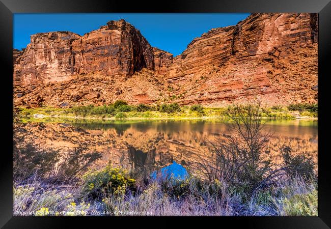 Colorado River Rock Canyon Reflection Moab Utah  Framed Print by William Perry