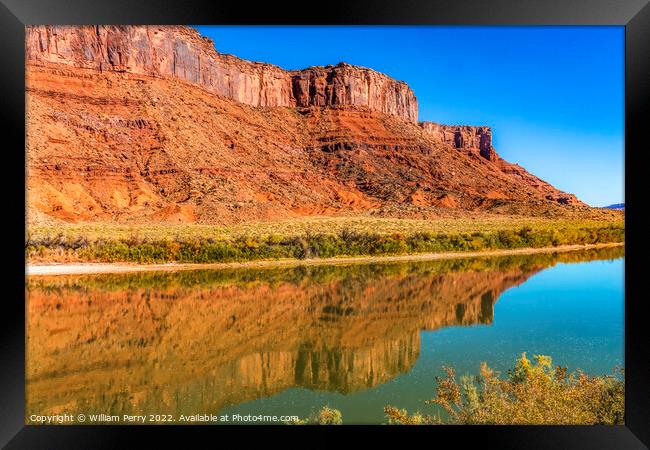 Colorado River Red Rock Canyon Reflection Moab Utah  Framed Print by William Perry