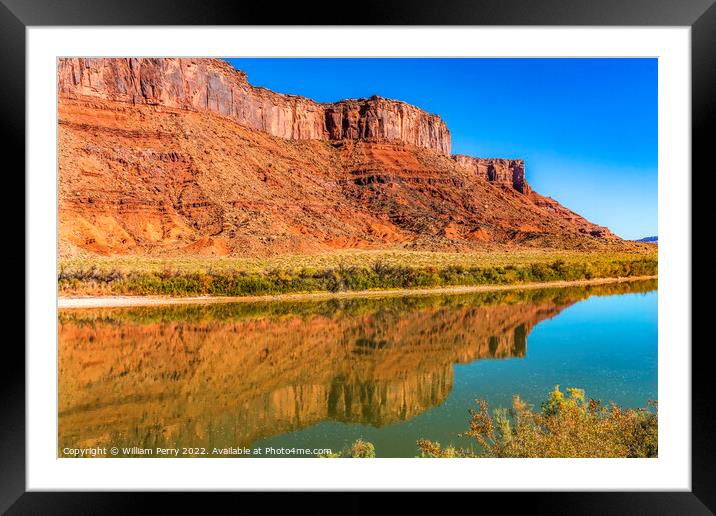 Colorado River Red Rock Canyon Reflection Moab Utah  Framed Mounted Print by William Perry