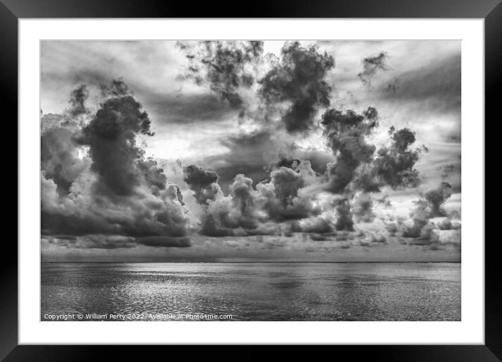 Black White Rain Storm Cloudscape Water Moorea Tahiti Framed Mounted Print by William Perry