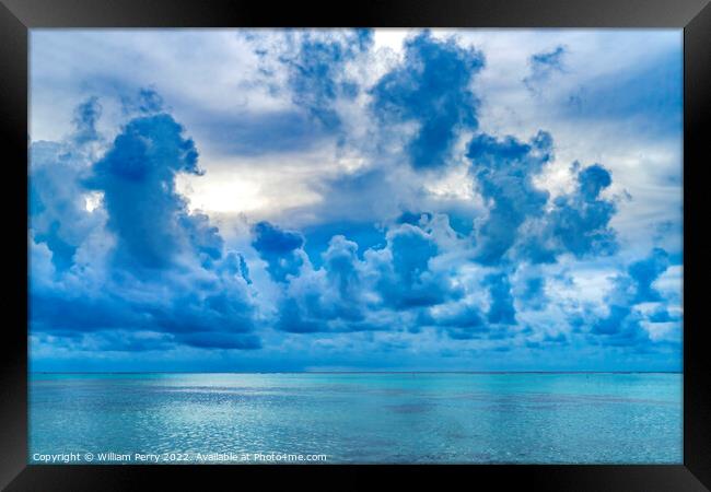 Rain Storm Cloudscape Blue Water Moorea Tahiti Framed Print by William Perry