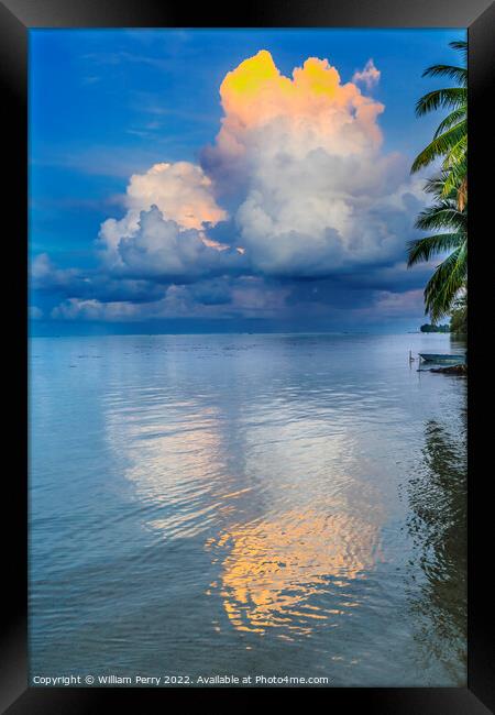 Rain Storm Cloudscape Beach Reflection Blue Water Moorea Tahiti Framed Print by William Perry