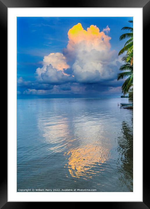 Rain Storm Cloudscape Beach Reflection Blue Water Moorea Tahiti Framed Mounted Print by William Perry