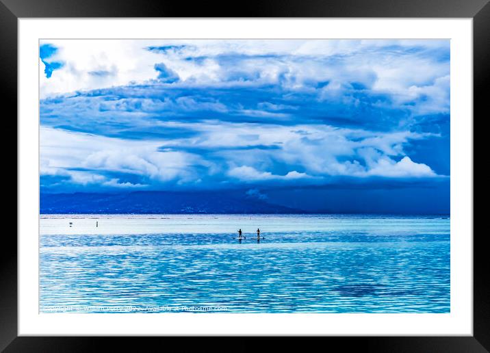 Canoes Tahiti Island Rain Storm Cloudscape Blue Water Moorea  Framed Mounted Print by William Perry