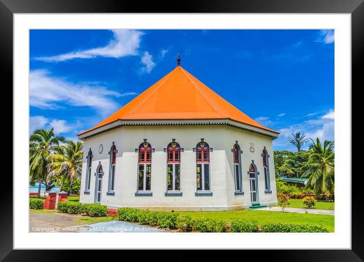Colorful Papetoai Temple Protestant Church Moorea Tahiti Framed Mounted Print by William Perry