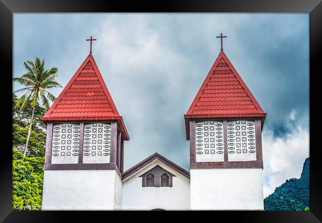 Colorful Sainte Famille Holy Family Church Haapiti Moorea Tahiti Framed Print by William Perry