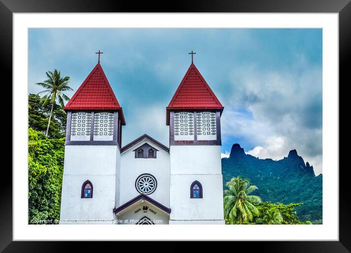 Colorful Sainte Famille Holy Family Church Haapiti Moorea Tahiti Framed Mounted Print by William Perry