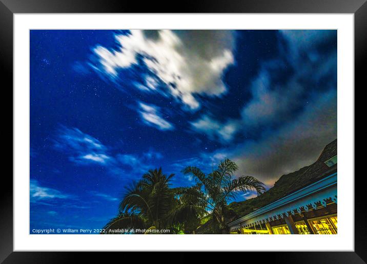 Moonlight Stars House Clouds Night Moorea Tahiti Framed Mounted Print by William Perry