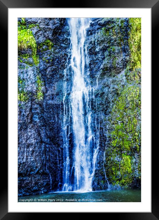 Colorful Tropical Faarumai Waterfalls Mountain Tahiti Island  Framed Mounted Print by William Perry