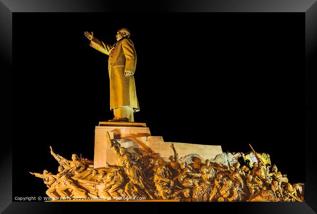 Mao Statue Heroes Zhongshan Square Shenyang China Night Framed Print by William Perry