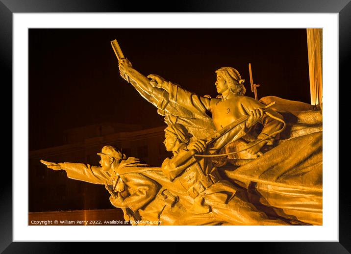 Mao Zedong Statue Heroes Zhongshan Square Shenyang China Night Framed Mounted Print by William Perry