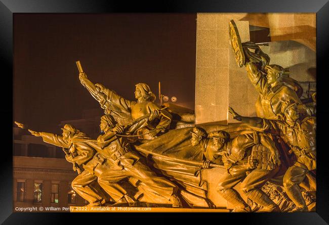 Mao Statue Heroes Zhongshan Square Shenyang Liaoning China Night Framed Print by William Perry