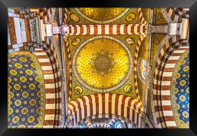 Golden Ceiling Mosaic Notre Dame de la Garde Church Marseille Fr Framed Print by William Perry