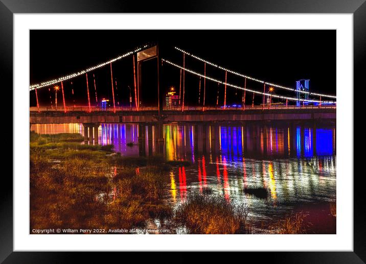 Jiangqun Bridge Night Reflections Fuxin China Framed Mounted Print by William Perry