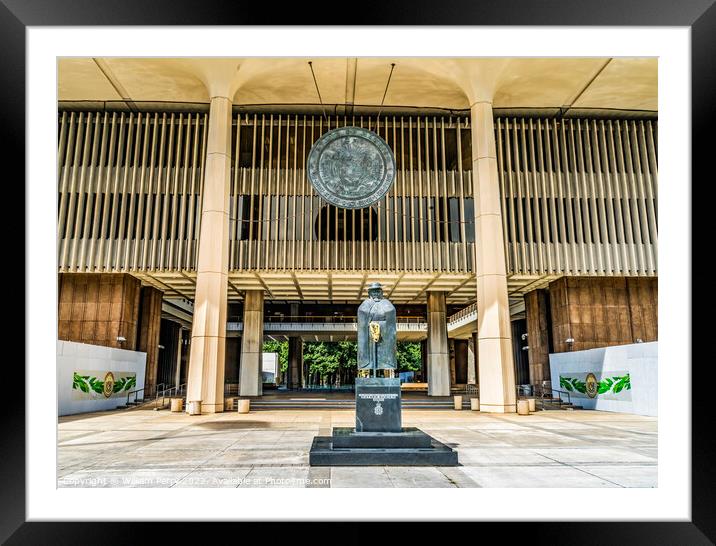 Entrance State Capitol Building Legislature Honolulu Hawaii Framed Mounted Print by William Perry