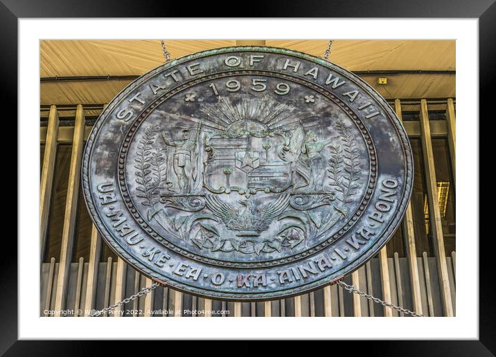 Open Air Seal State Capitol Building Legislature Honolulu Hawaii Framed Mounted Print by William Perry