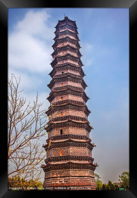 Ancient Iron Buddhist Pagoda Kaifeng Henan China Framed Print by William Perry