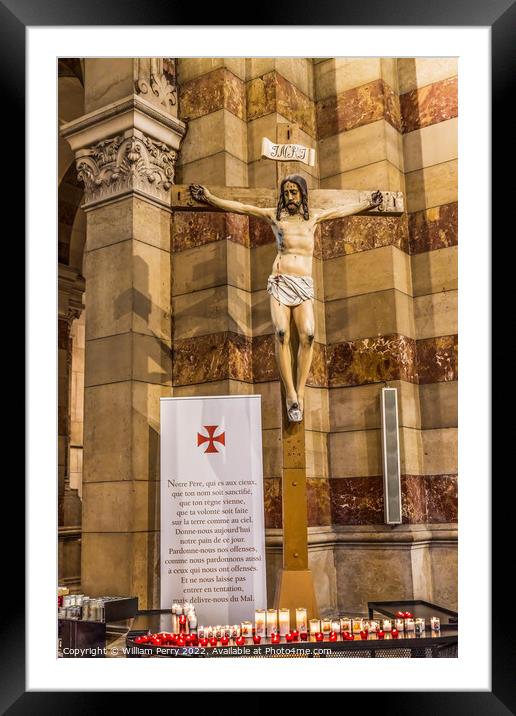 Crucifix Statue Cathedral Saint Mary marseille france Framed Mounted Print by William Perry