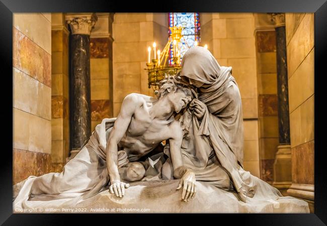 Mary Pieta Statue Cathedral Marseille France Framed Print by William Perry