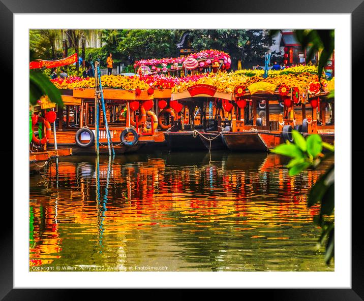 Flower Boats Lychee Bay Luwan Guangzhou Guangdong Province China Framed Mounted Print by William Perry