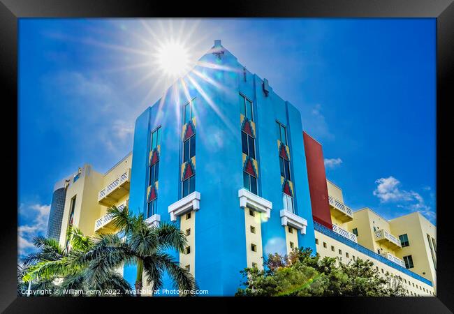 Art Deco Buildings Sun Beams Miami Beach Florida Framed Print by William Perry