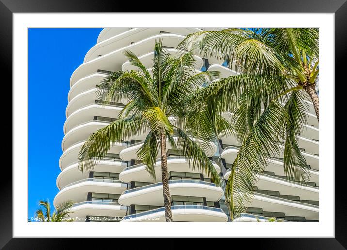 Palm Trees White Art Deco Building Miami Beach Florida Framed Mounted Print by William Perry