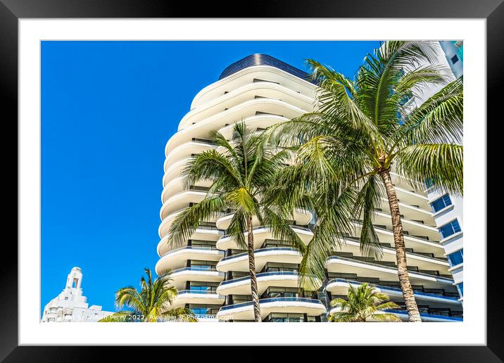 Palm Trees White Art Deco Buildings Miami Beach Florida Framed Mounted Print by William Perry