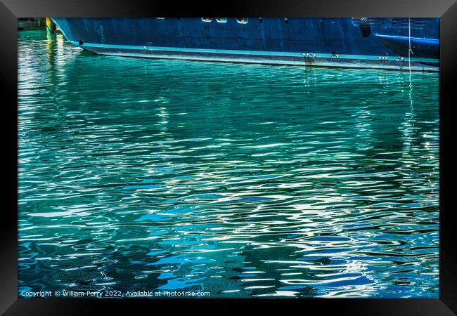 Green Blue Water Reflection Abstract Channel Marina Miami Florid Framed Print by William Perry