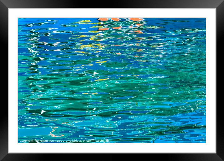 Green Blue Orange Water Reflection Abstract Channel Marina Miami Framed Mounted Print by William Perry