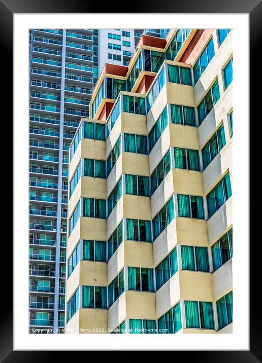 Orange Yellow Buildings High Rises  Downtown Miami Florida Framed Mounted Print by William Perry