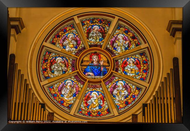 Saint Cecelia Angels Rose Window Gesu Church Miami Florida Framed Print by William Perry