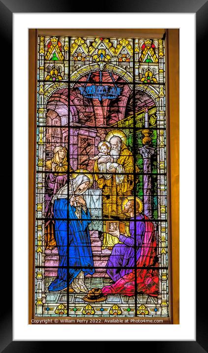 Baby Jesus Mary Joseph Stained Glass Gesu Church Miami Florida Framed Mounted Print by William Perry