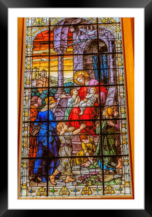 Jesus Little Children Stained Glass Gesu Church Miami Florida Framed Mounted Print by William Perry