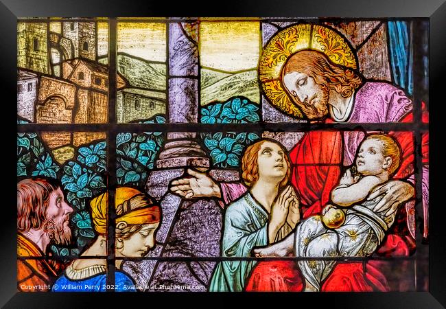 Jesus Little Children Stained Glass Gesu Church Miami Florida Framed Print by William Perry