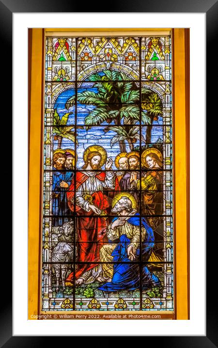 Jesus Keys Peter Stained Glass Gesu Church Miami Florida Framed Mounted Print by William Perry